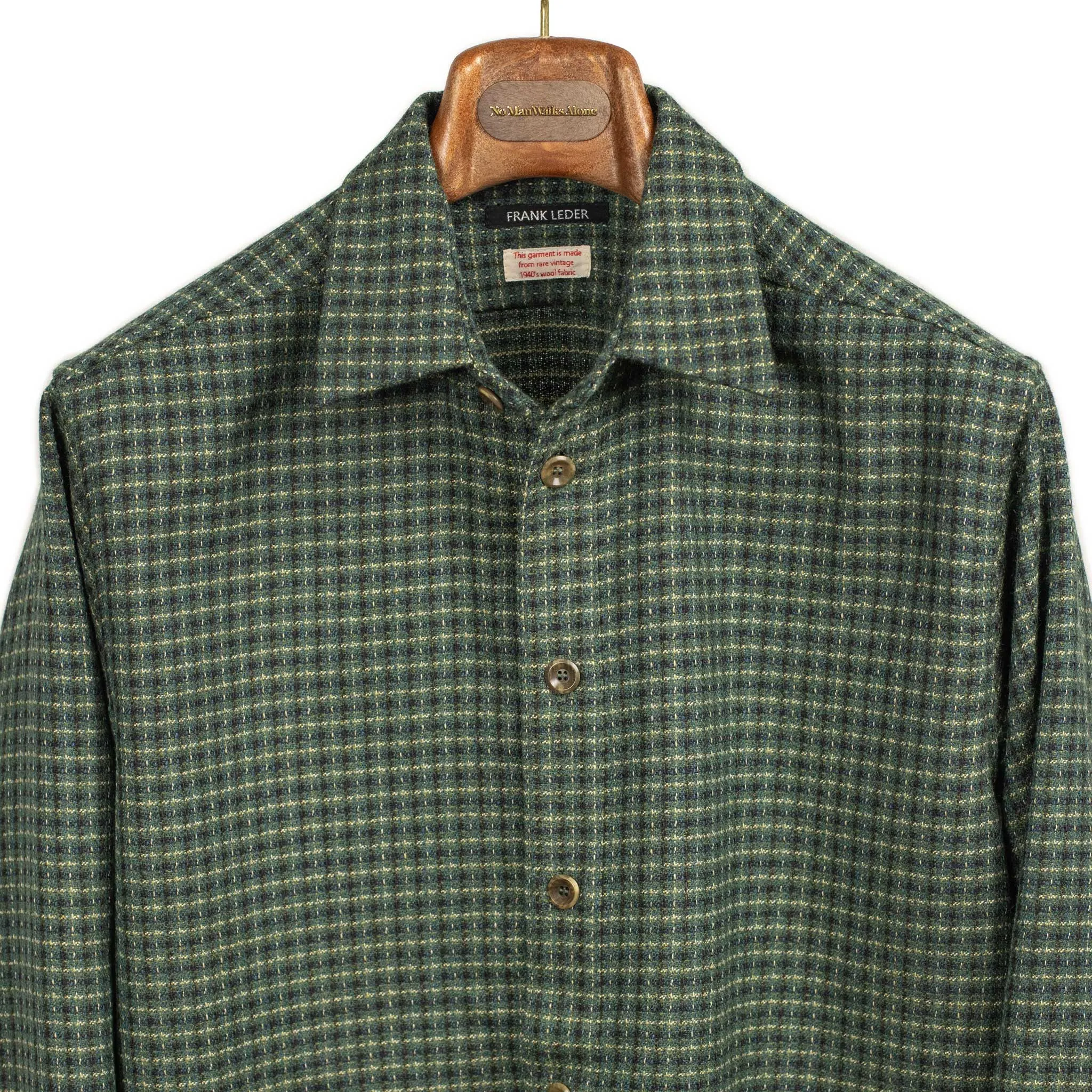 Overshirt in green and black deadstock vintage checked wool