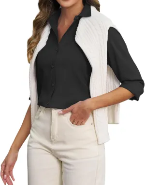 Oxford Shirts for Women Cotton Button Down Shirts Collared Fitted Work Office Blouses Business Top with Pockets