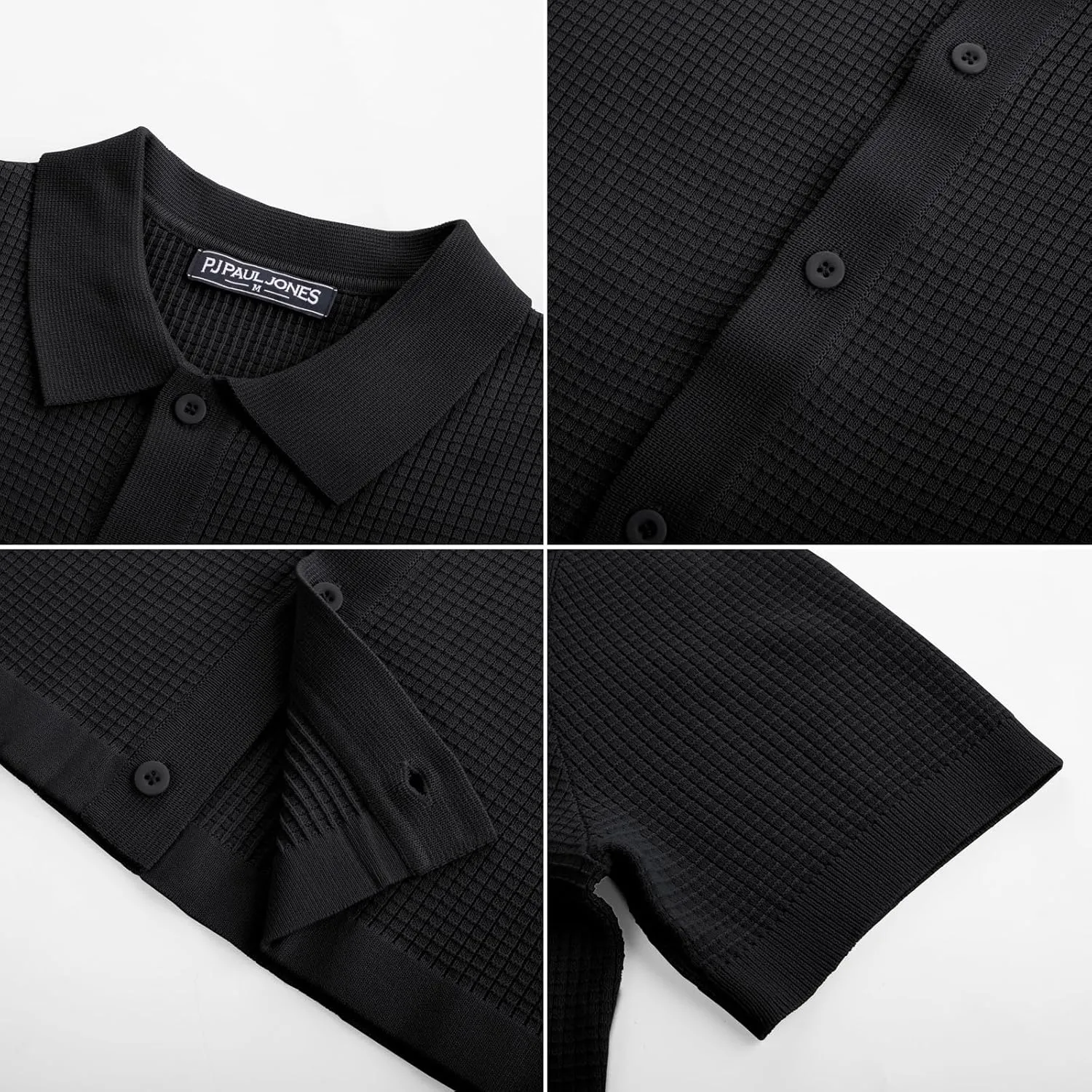 PJ PAUL JONES Mens Polo Shirts Casual Textured Knittd Shirts Lightweight Breathable Polo Shirt