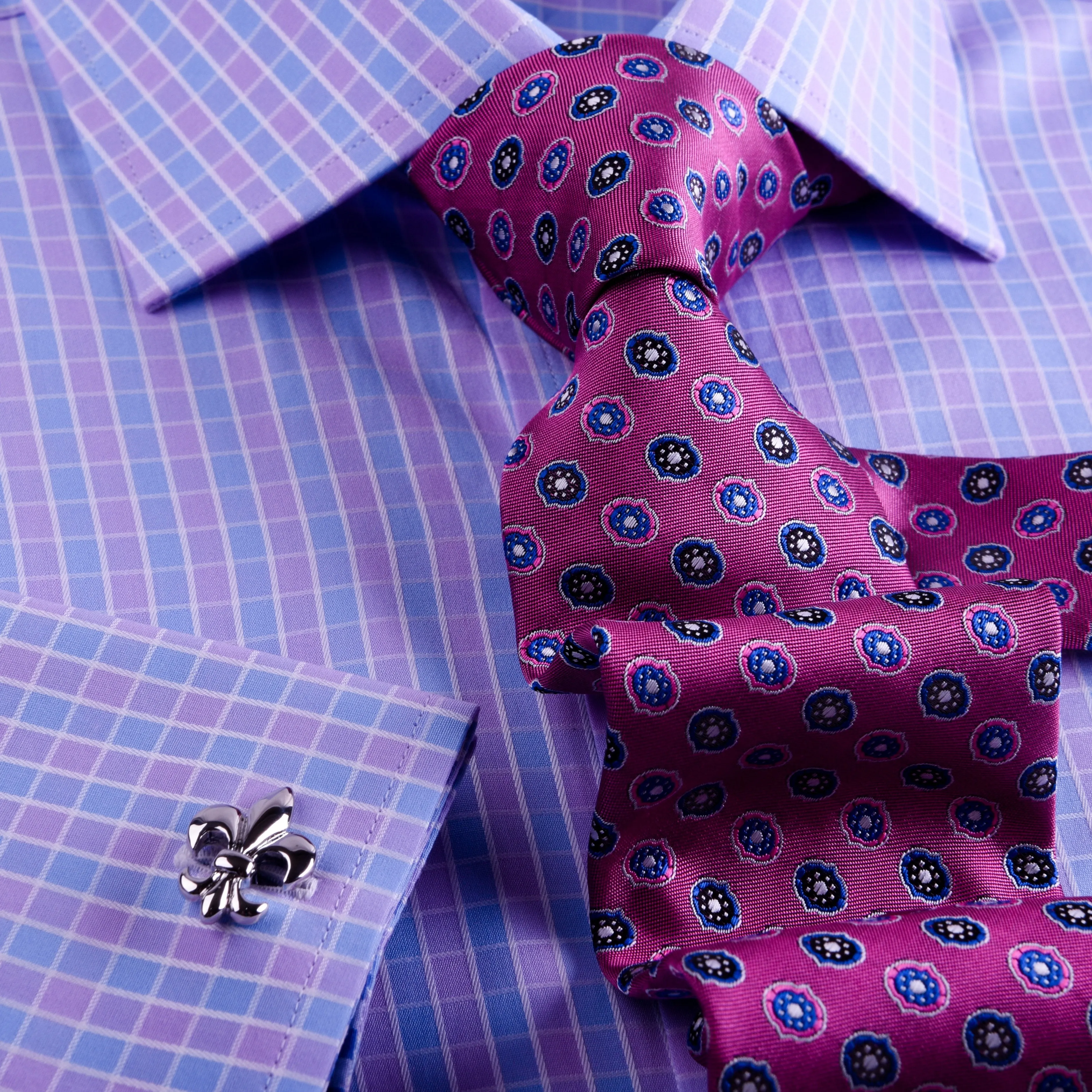 Purple Blue Designer Checkered Formal Business Dress Shirt With Matching TIe (Copy)