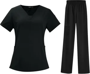 Scrubs Set for Women Nursing Uniforms Set V-Neck Top & Tapered Leg Jogger Pants Scrub Tops and Scrub Pants