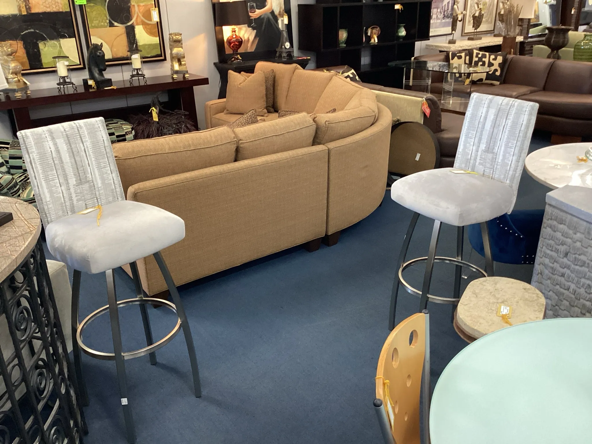 Set Of Three Light Gray And Silver Barstools