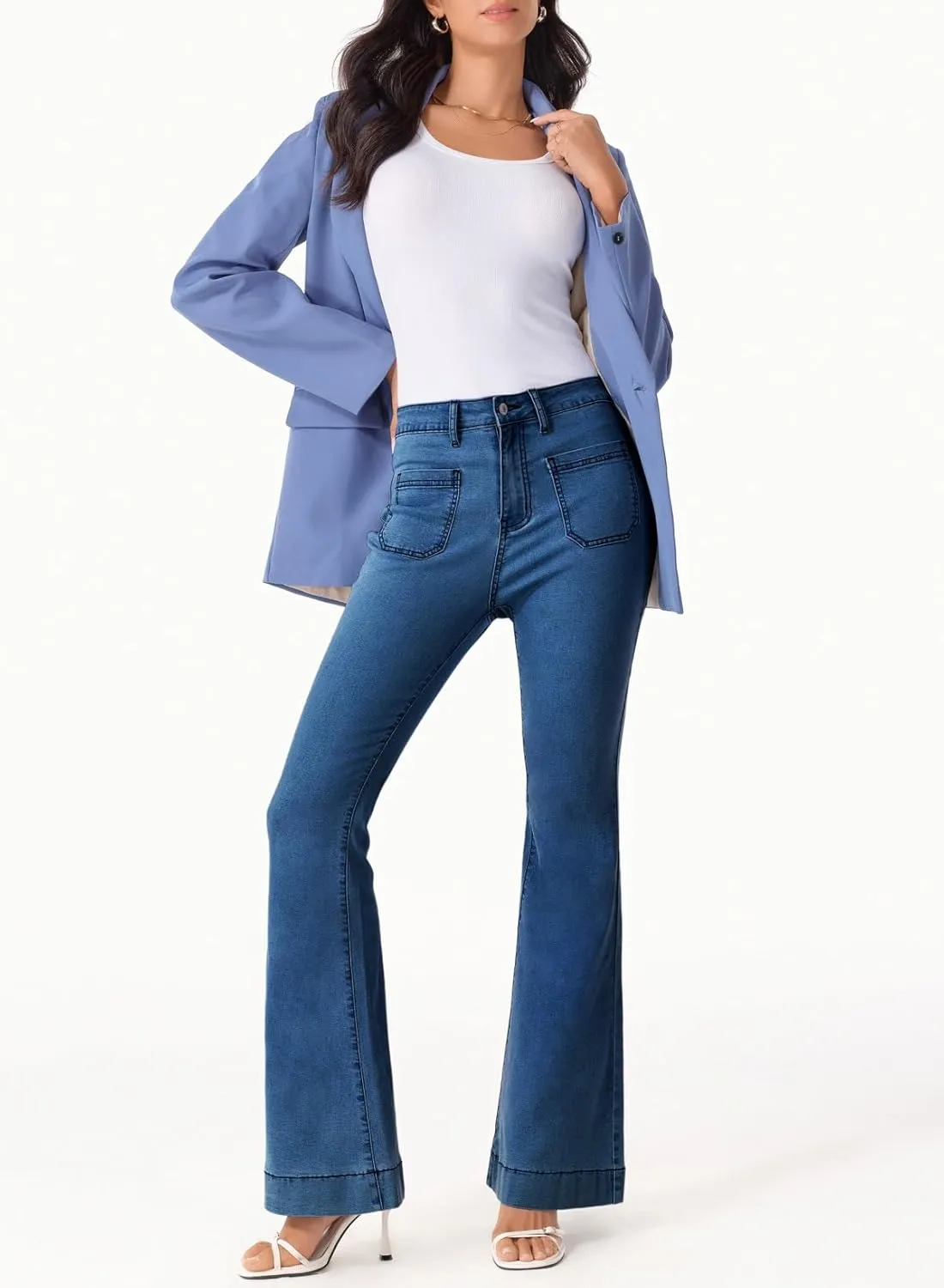 Sidefeel Womens High Waisted Jeans Stretchy Wide Leg Casual Flare Bell Bottom 2024 Fashion Denim Pants