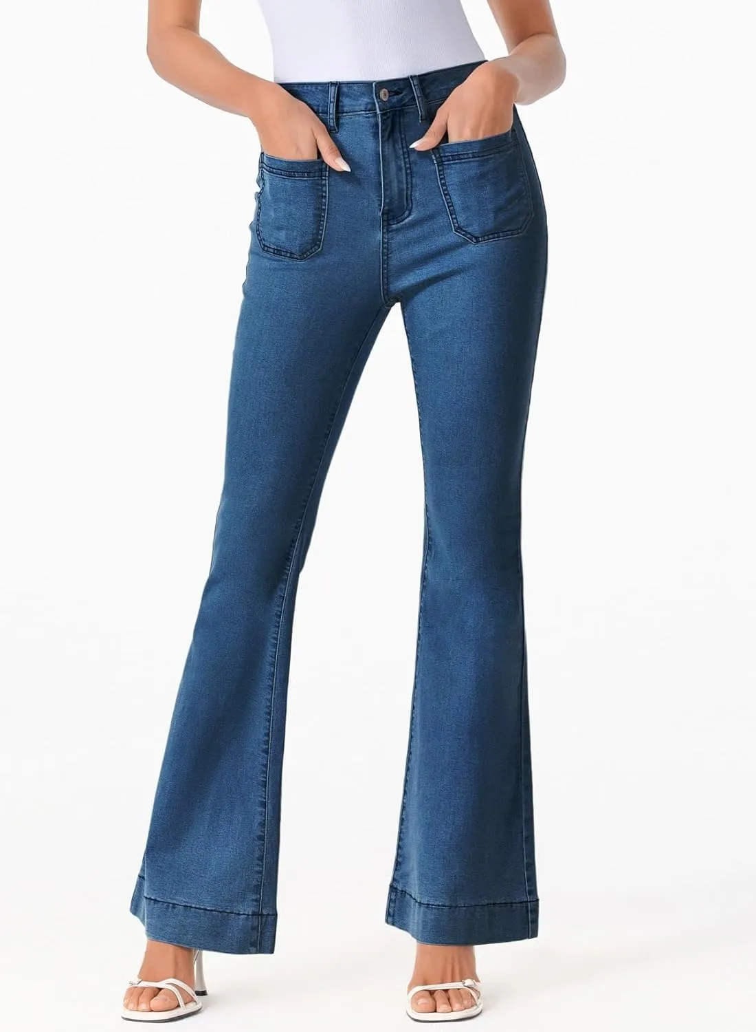 Sidefeel Womens High Waisted Jeans Stretchy Wide Leg Casual Flare Bell Bottom 2024 Fashion Denim Pants