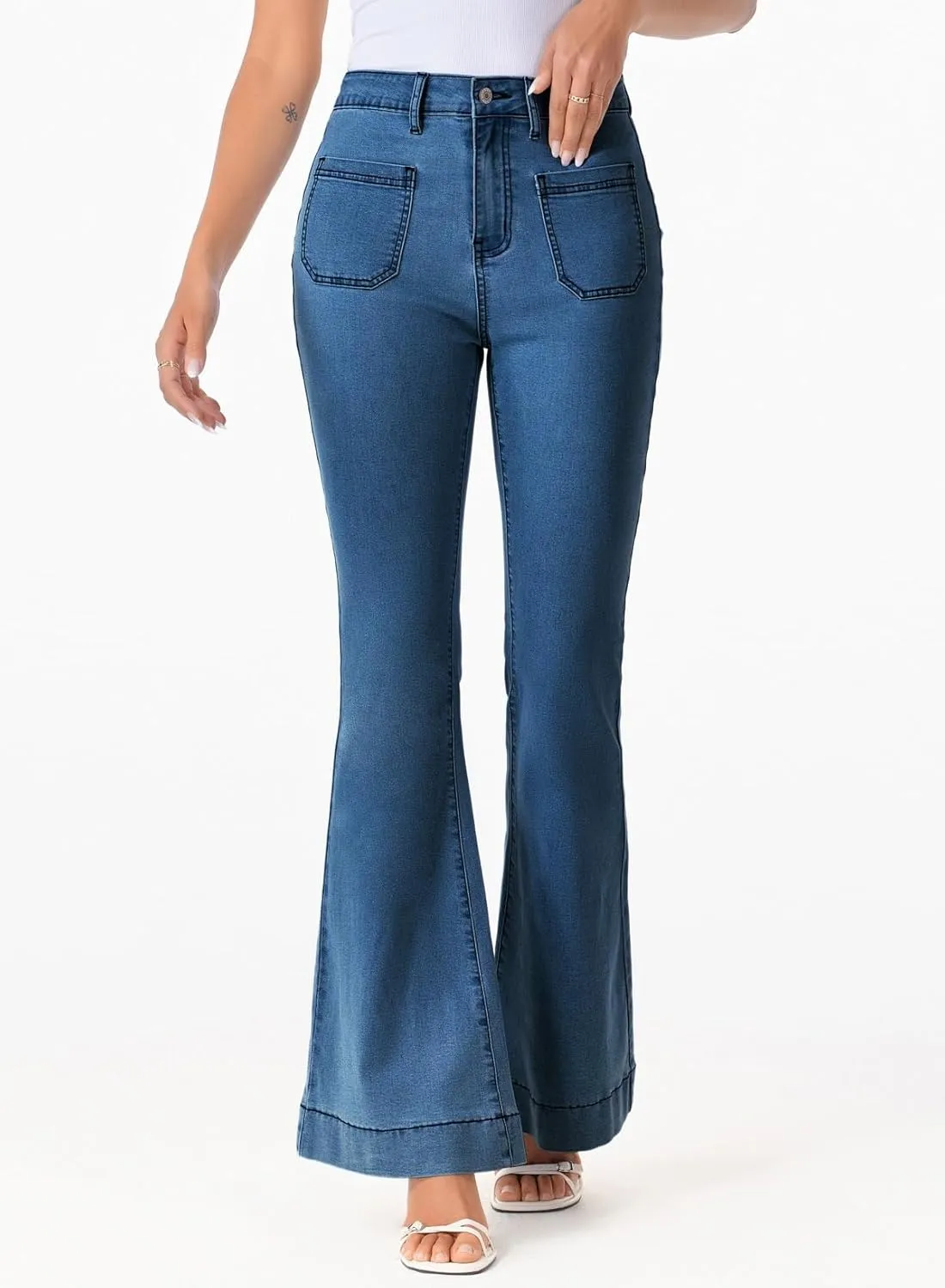 Sidefeel Womens High Waisted Jeans Stretchy Wide Leg Casual Flare Bell Bottom 2024 Fashion Denim Pants