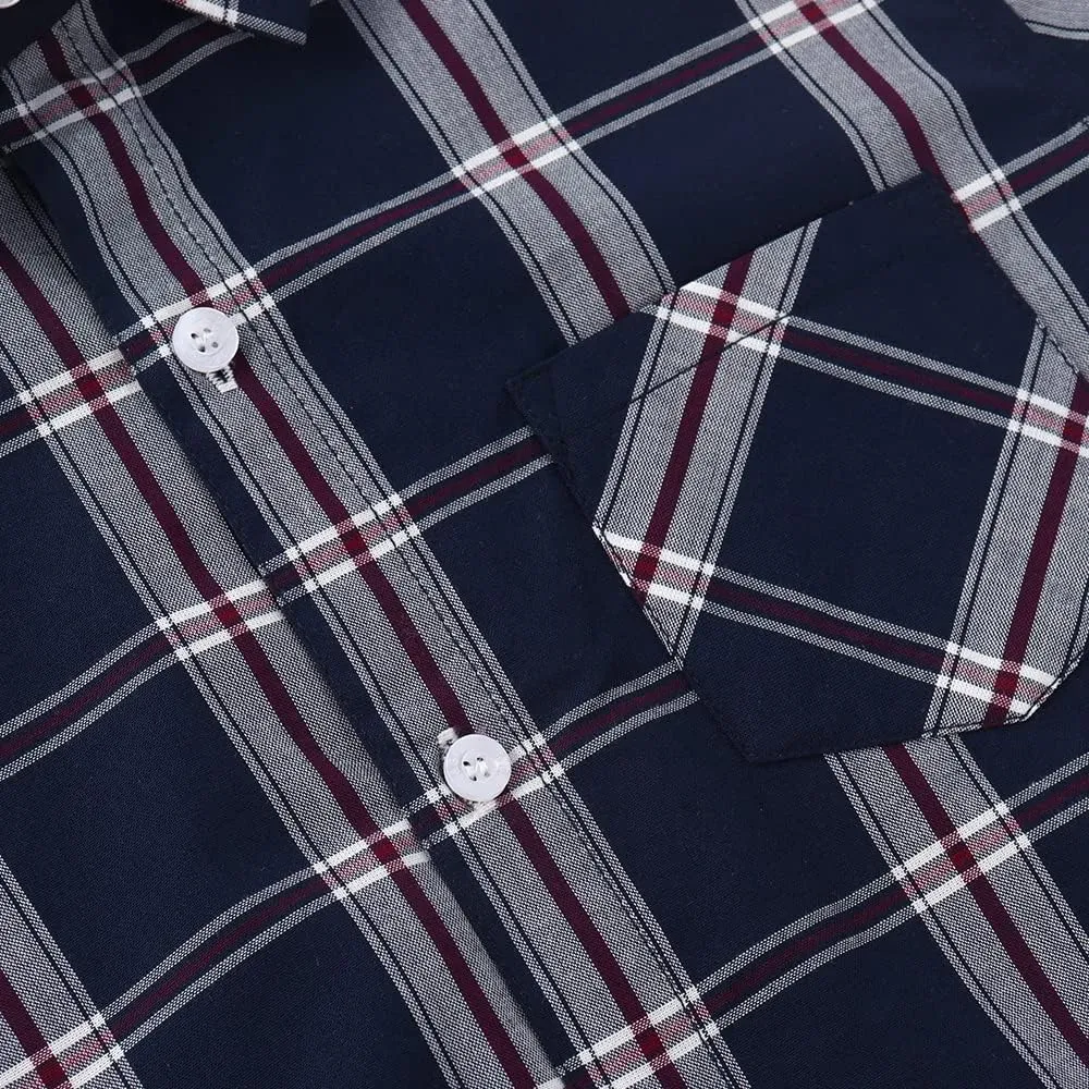 Spring&Gege Boys Plaid Short Sleeve Shirt Casual Button Down Checked with Chest Pocket (5-14 Years)