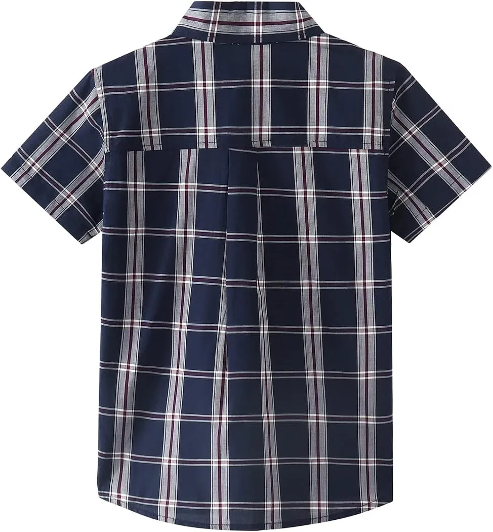 Spring&Gege Boys Plaid Short Sleeve Shirt Casual Button Down Checked with Chest Pocket (5-14 Years)