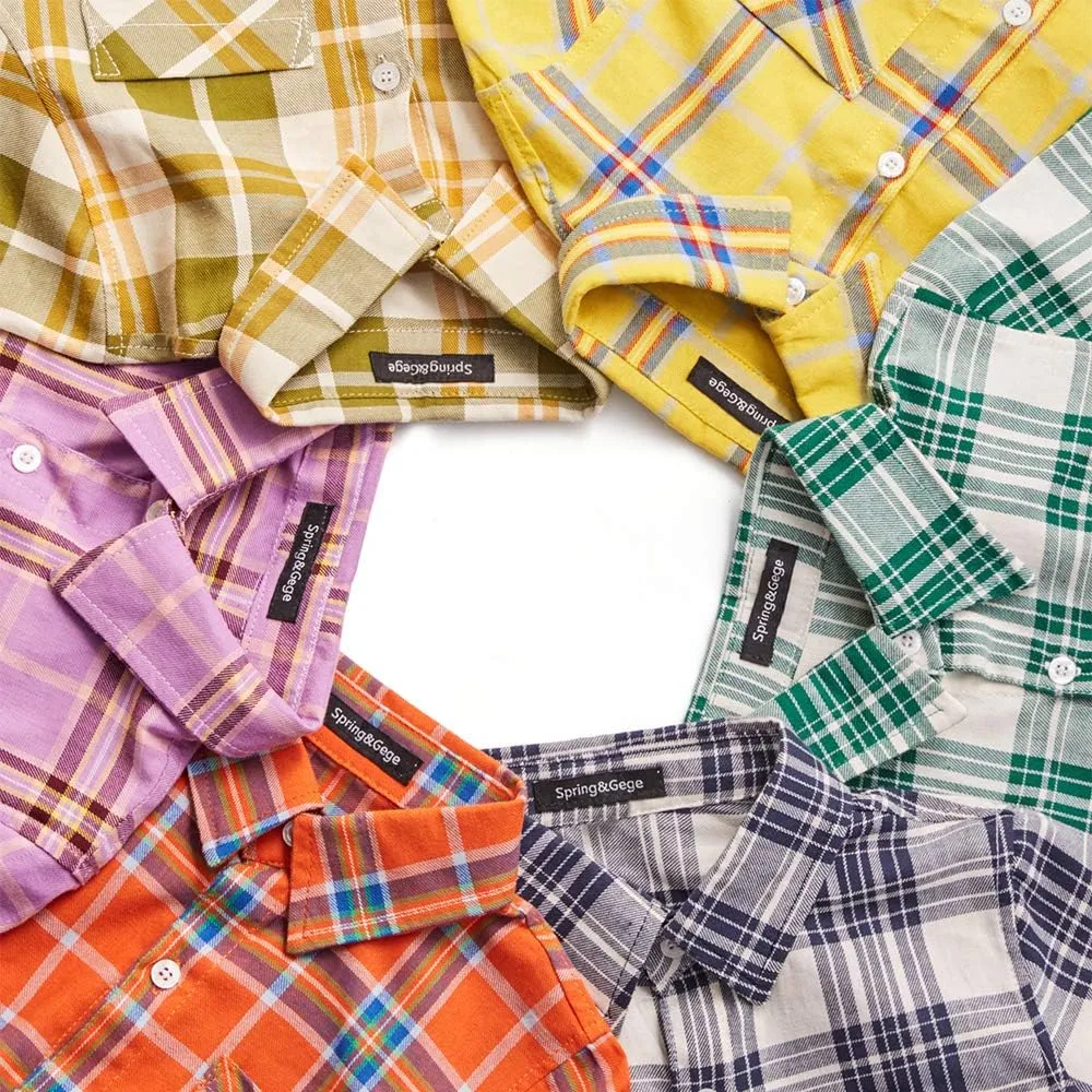 Spring&Gege Boys Plaid Short Sleeve Shirt Casual Button Down Checked with Chest Pocket (5-14 Years)