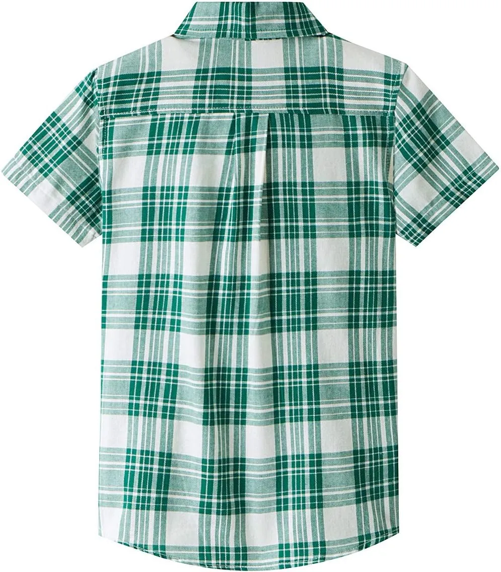 Spring&Gege Boys Plaid Short Sleeve Shirt Casual Button Down Checked with Chest Pocket (5-14 Years)