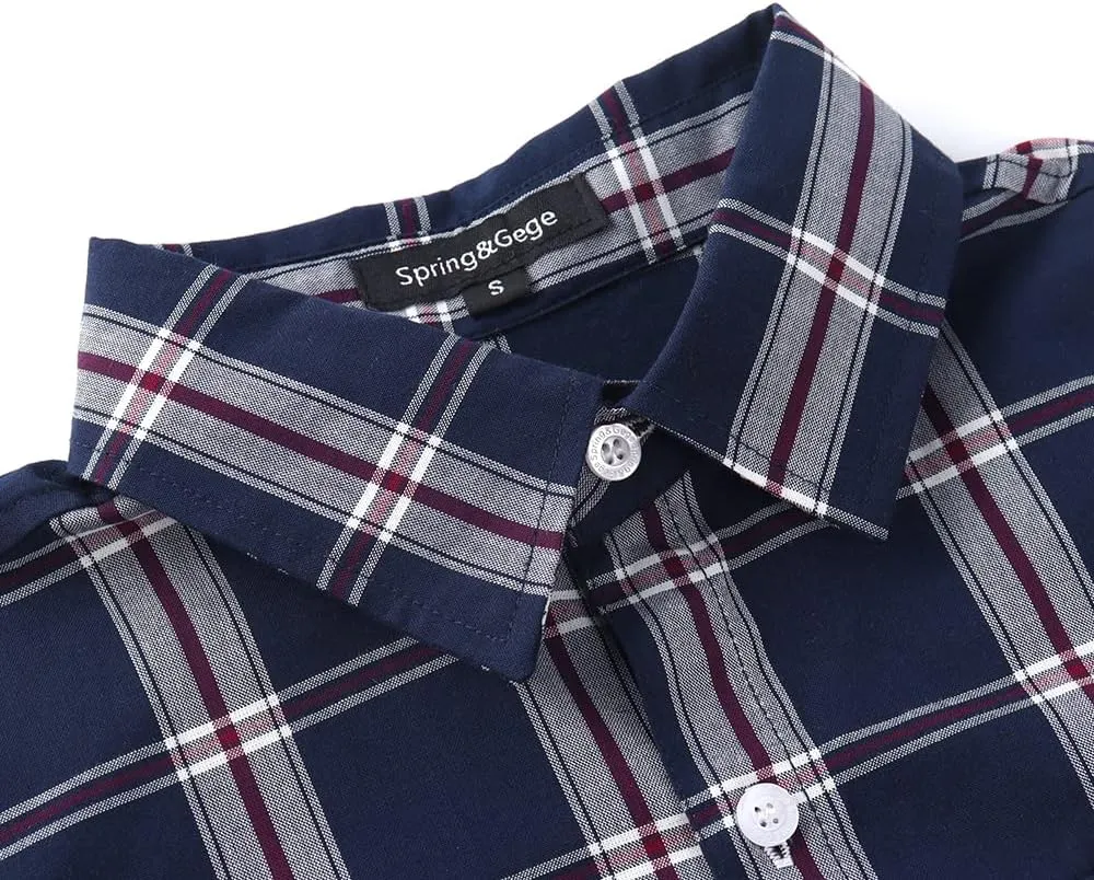 Spring&Gege Boys Plaid Short Sleeve Shirt Casual Button Down Checked with Chest Pocket (5-14 Years)
