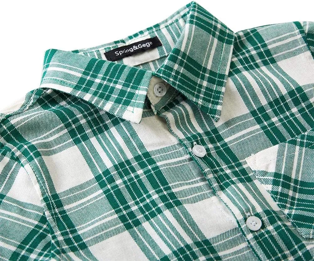Spring&Gege Boys Plaid Short Sleeve Shirt Casual Button Down Checked with Chest Pocket (5-14 Years)