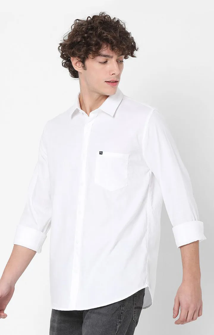 Spykar White Full Sleeve Plain Shirts For Mens
