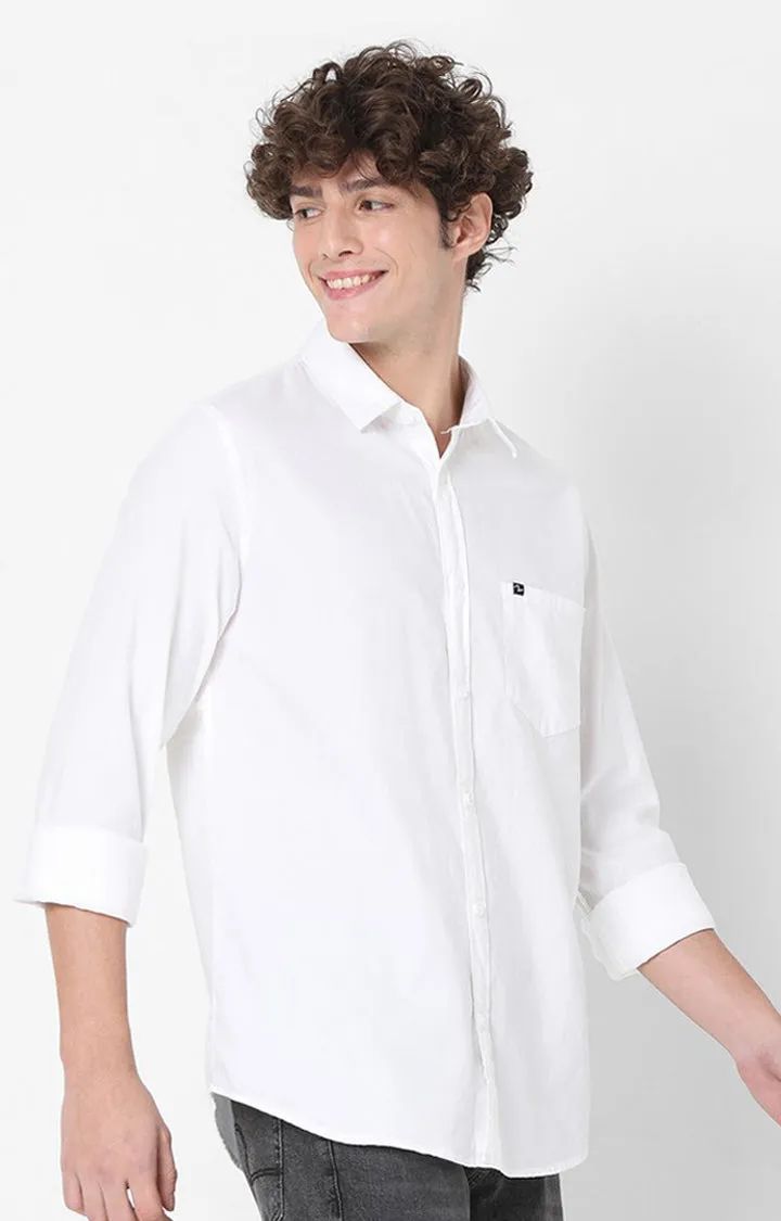 Spykar White Full Sleeve Plain Shirts For Mens