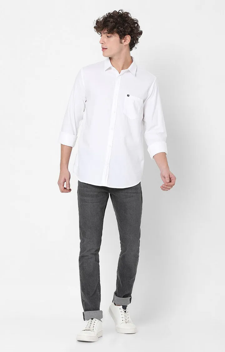 Spykar White Full Sleeve Plain Shirts For Mens