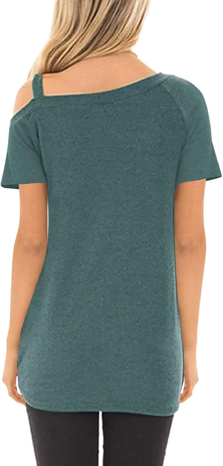 TEMOFON Women Cold Shoulder Tops: Summer Short Sleeve Shirts Casual Twist Knot Blouse T-Shirt S-2XL