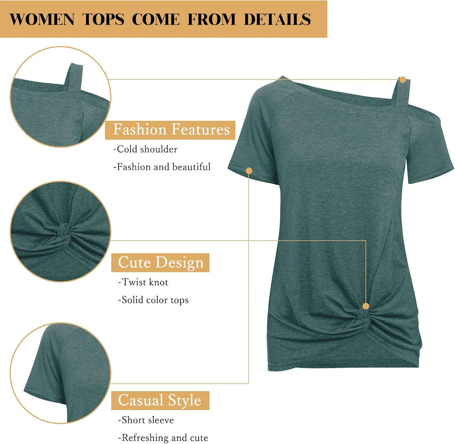 TEMOFON Women Cold Shoulder Tops: Summer Short Sleeve Shirts Casual Twist Knot Blouse T-Shirt S-2XL