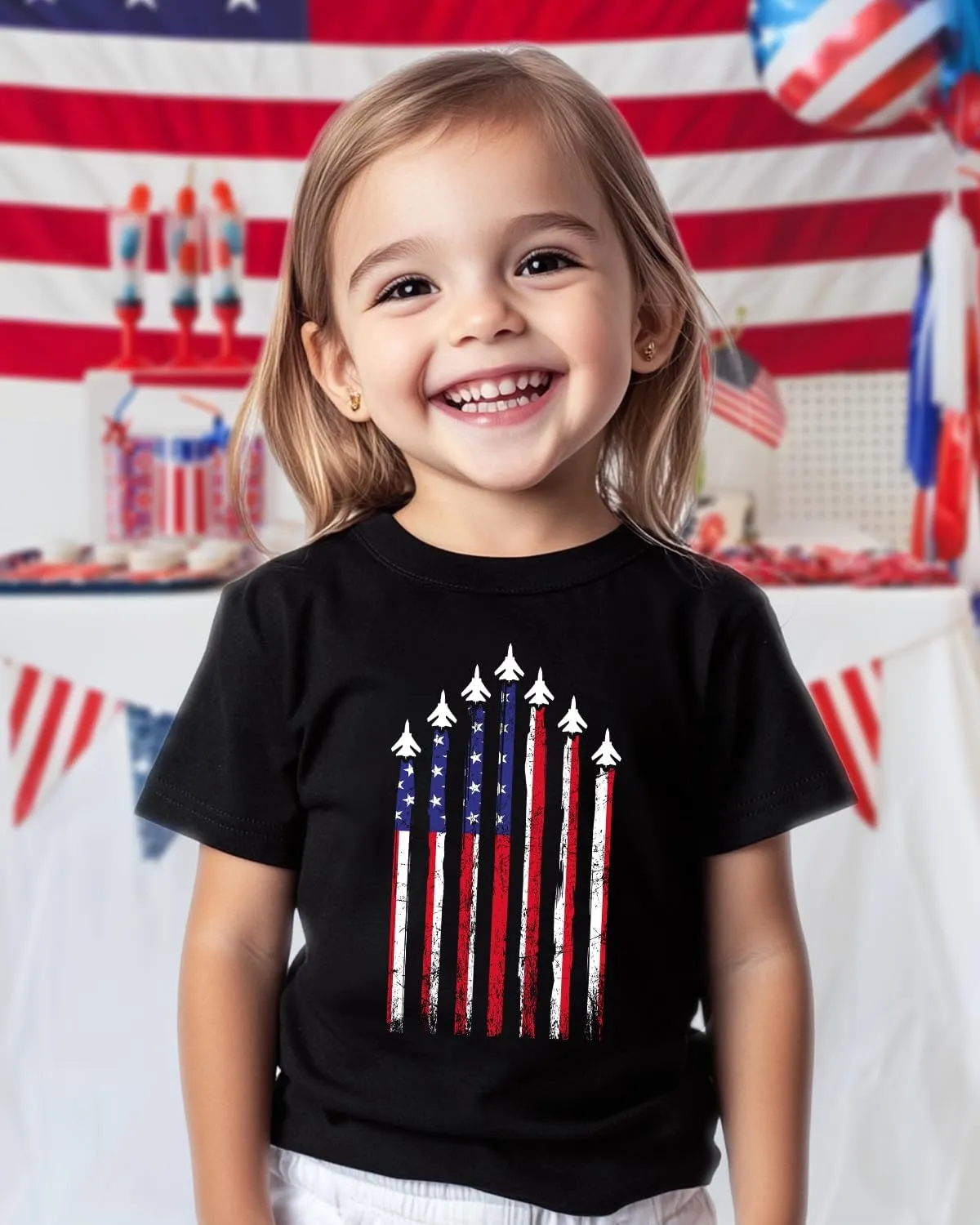 Toddler Boys 4th of July Shirt, Girls Kids USA Red White and Blue Shirts, American Flag Independence Day Tee 2-8T