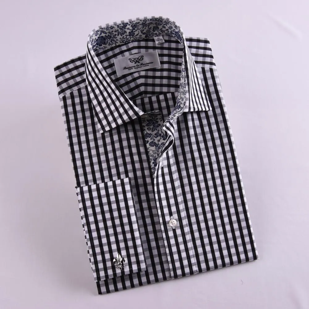 Unique Designed Black Check Formal Business Dress Shirt Designer Checkered Inner Lining