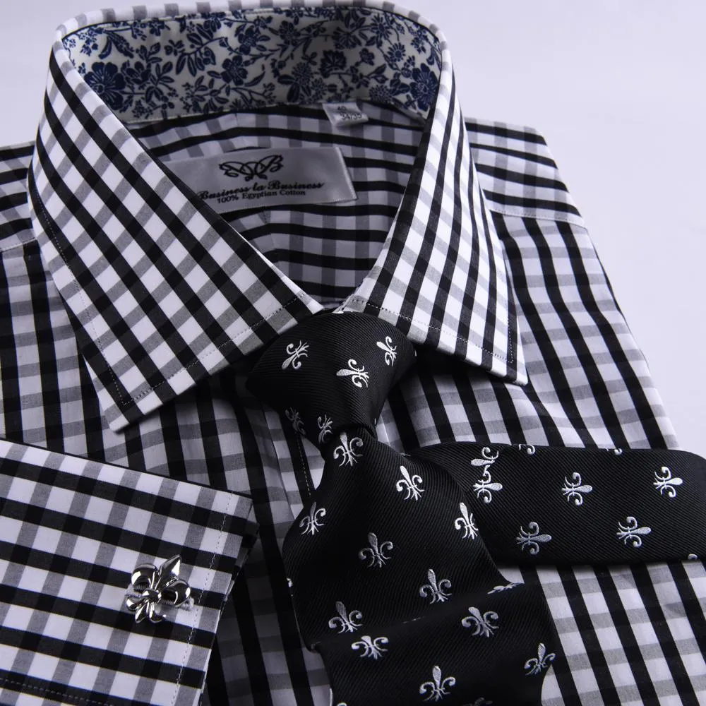 Unique Designed Black Check Formal Business Dress Shirt Designer Checkered Inner Lining