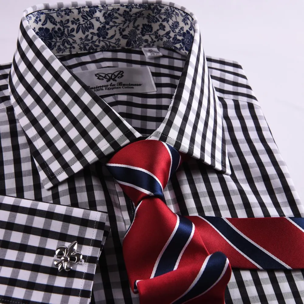Unique Designed Black Check Formal Business Dress Shirt Designer Checkered Inner Lining
