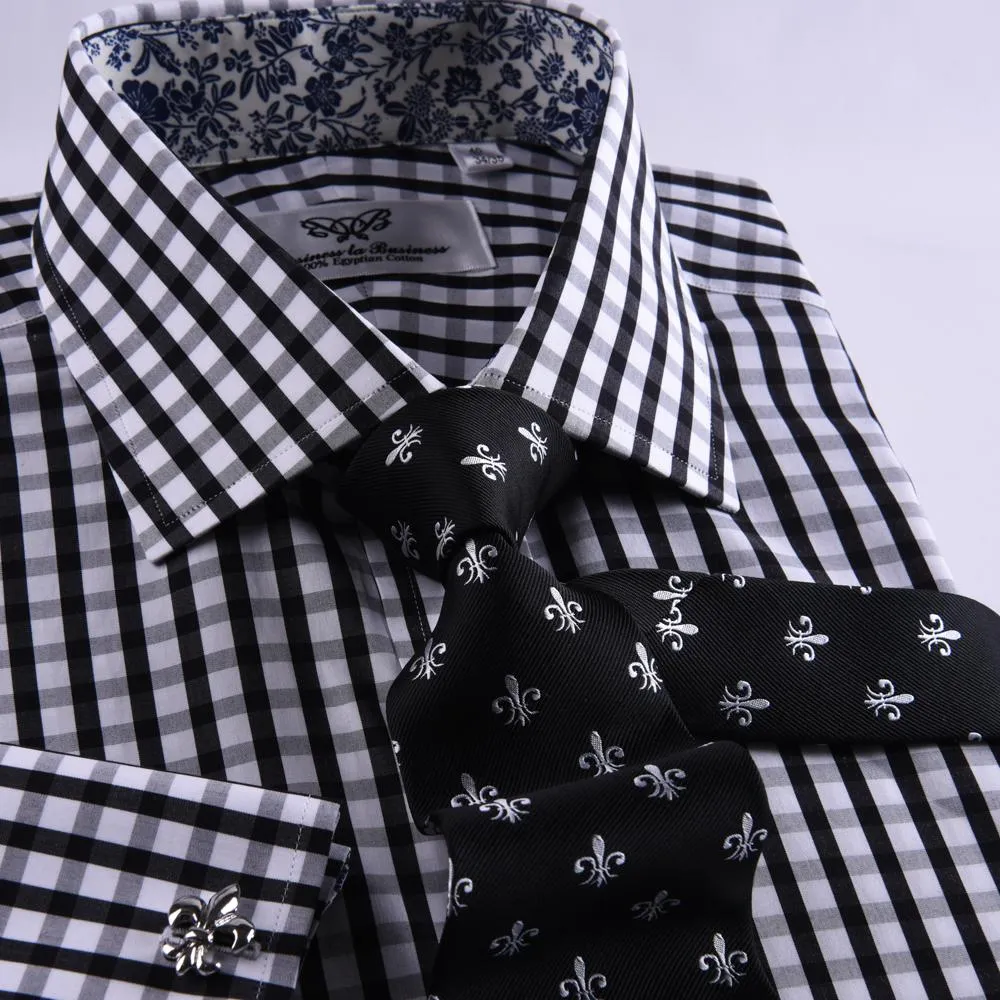 Unique Designed Black Check Formal Business Dress Shirt Designer Checkered Inner Lining