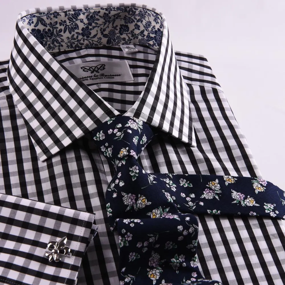 Unique Designed Black Check Formal Business Dress Shirt Designer Checkered Inner Lining