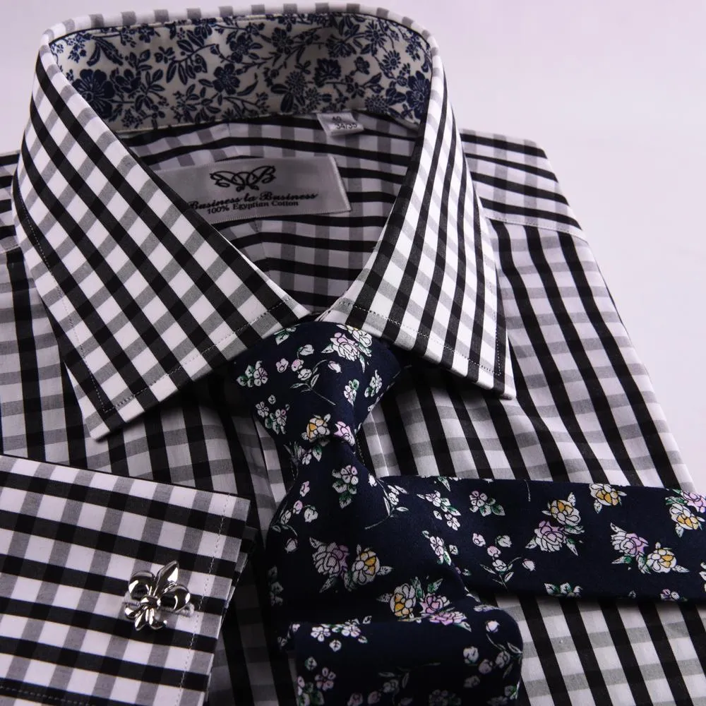 Unique Designed Black Check Formal Business Dress Shirt Designer Checkered Inner Lining