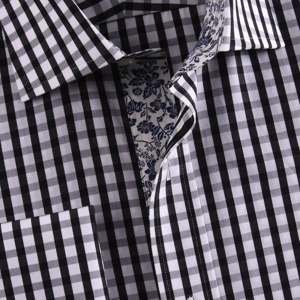 Unique Designed Black Check Formal Business Dress Shirt Designer Checkered Inner Lining