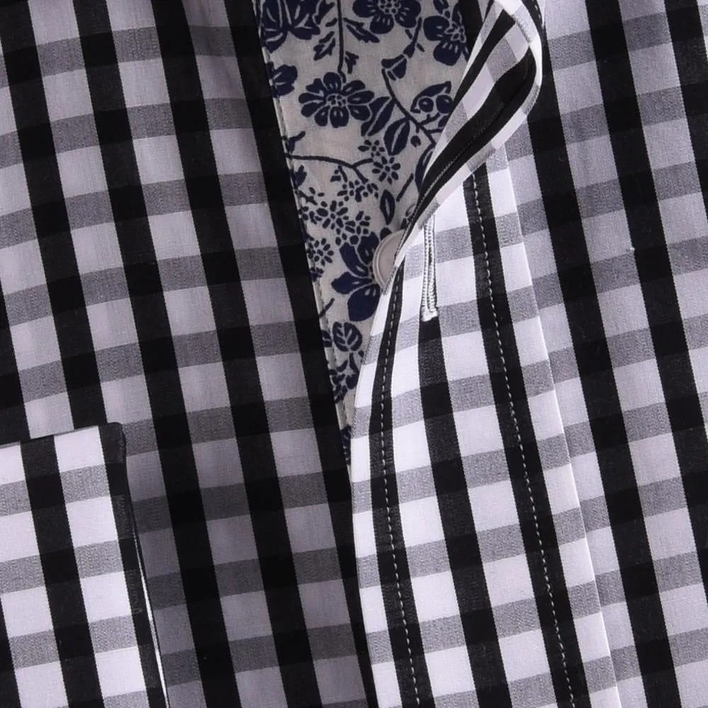 Unique Designed Black Check Formal Business Dress Shirt Designer Checkered Inner Lining