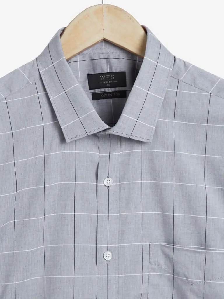 WES Formals Grey Checkered Slim Fit Shirt