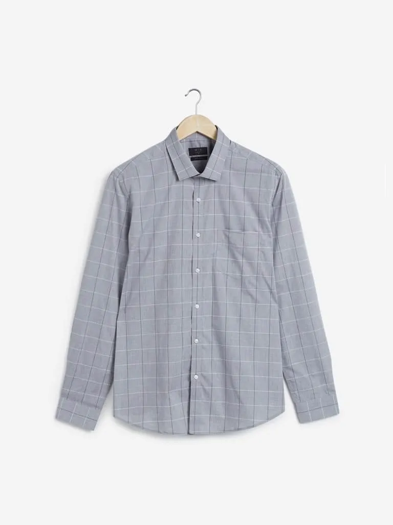 WES Formals Grey Checkered Slim Fit Shirt