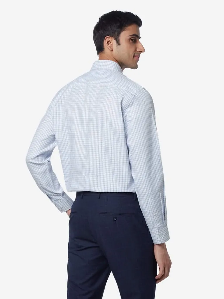 WES Formals White And Blue Relaxed-Fit Shirt