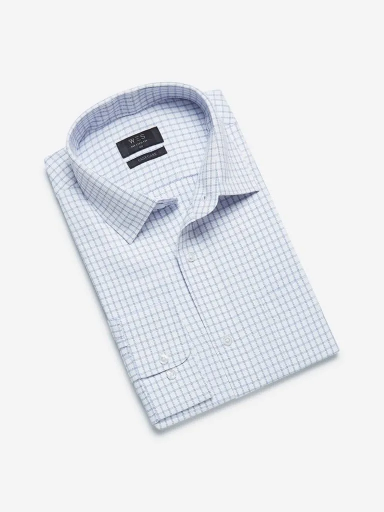 WES Formals White And Blue Relaxed-Fit Shirt
