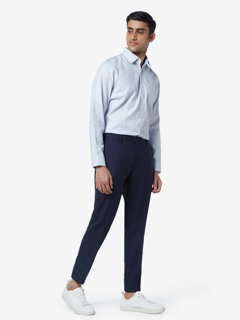 WES Formals White And Blue Relaxed-Fit Shirt