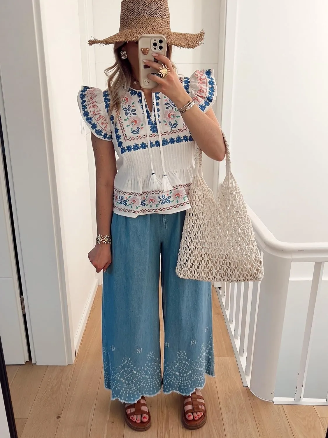 Women Boho Floral Blouse Ruffle Flutter Sleeve V Neck Patchwork Peplum Babydoll Shirt Summer Y2K Going Out Tops