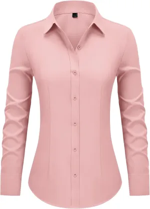 Women's Button Down Shirts Collared Fitted Dress Shirts Long Sleeve Wrinkle Free Blouse Formal Office Work Tunic Tops