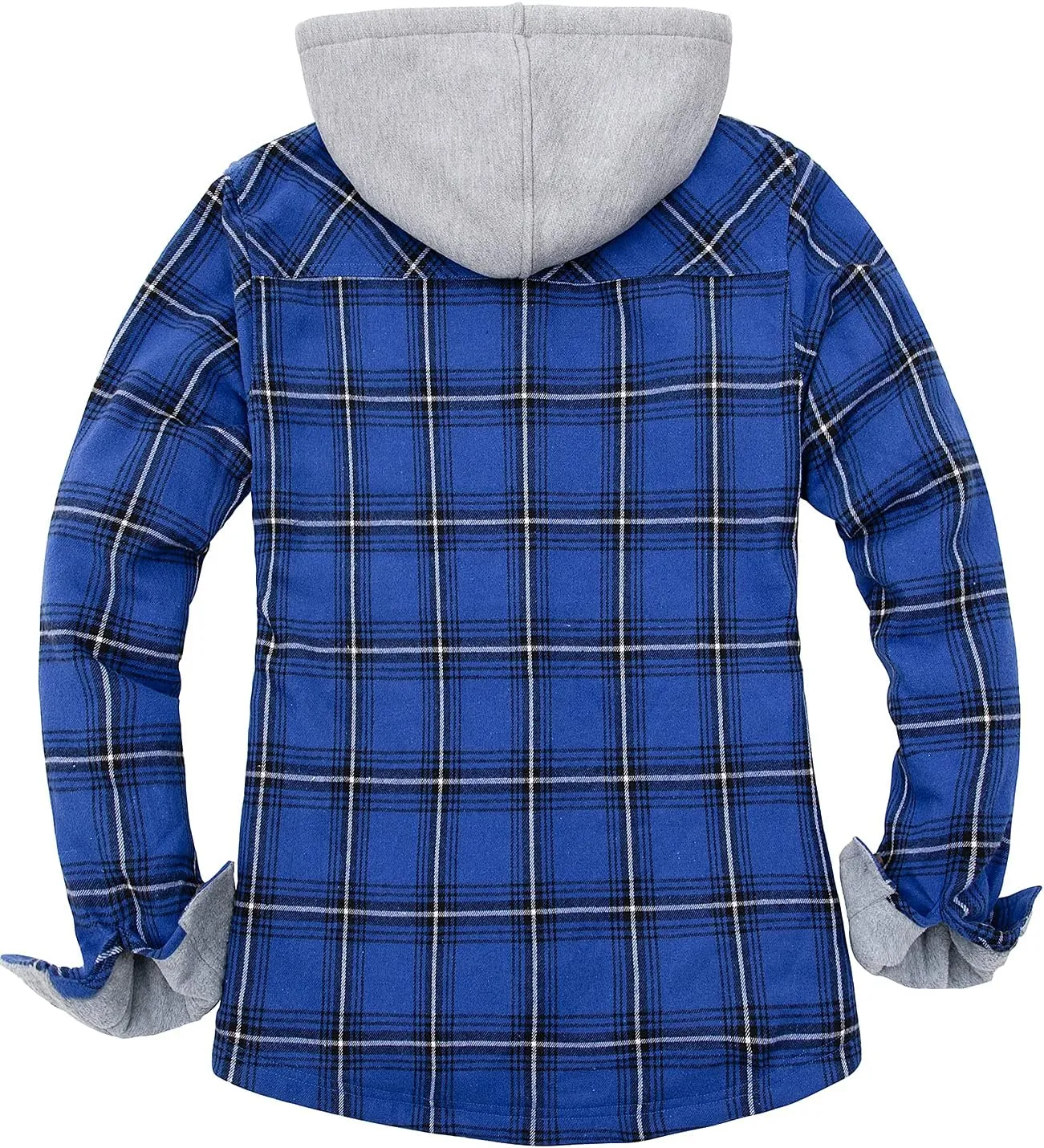 Womens Fleece Hooded Flannel Shirts Plaid Button Down Flannel Shirt Hoodie Jacket with Pockets