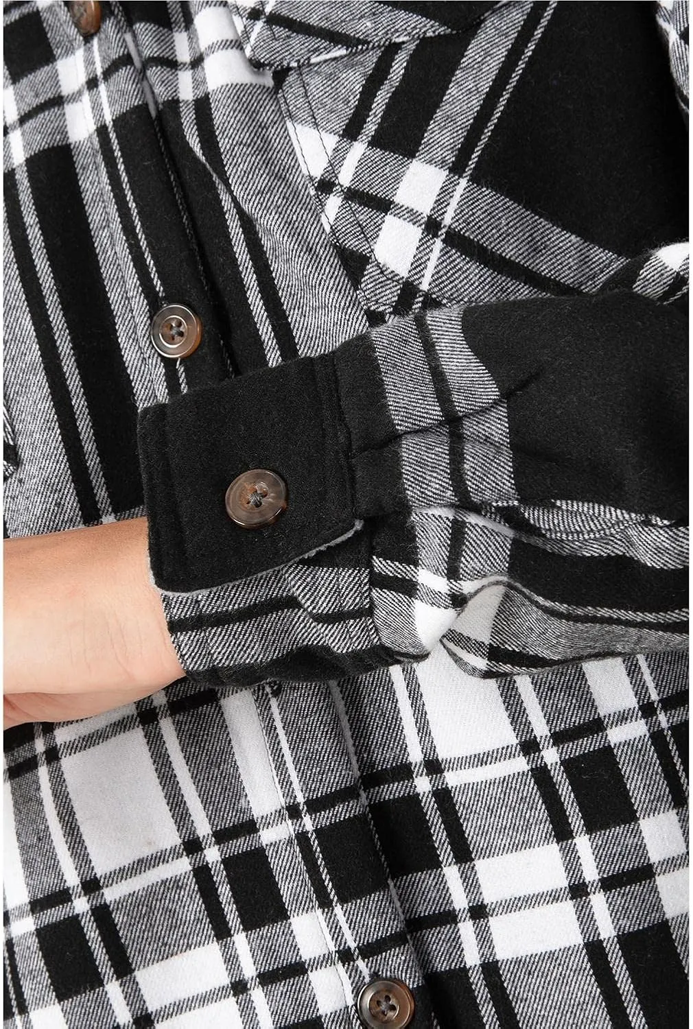 Womens Fleece Hooded Flannel Shirts Plaid Button Down Flannel Shirt Hoodie Jacket with Pockets
