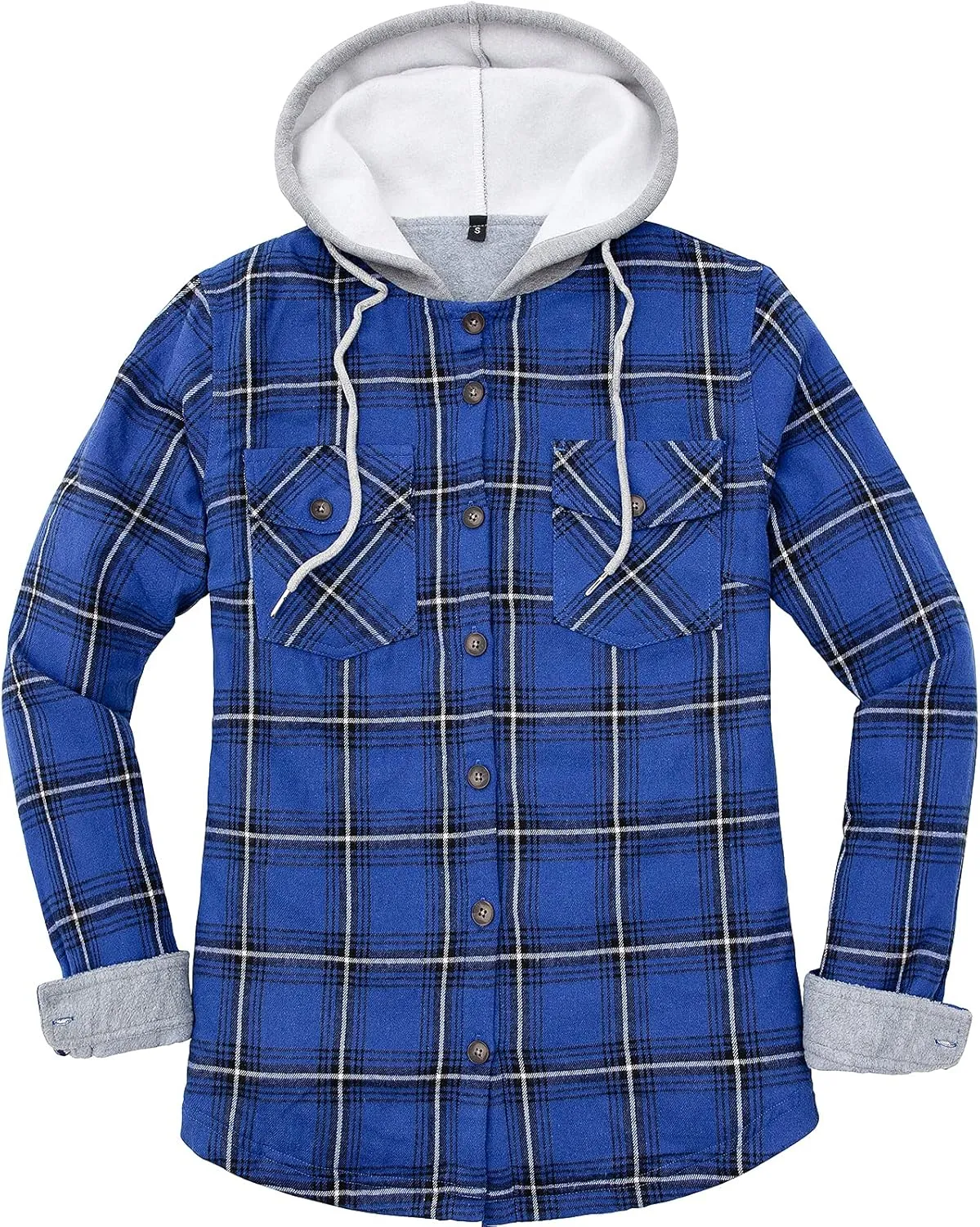 Womens Fleece Hooded Flannel Shirts Plaid Button Down Flannel Shirt Hoodie Jacket with Pockets