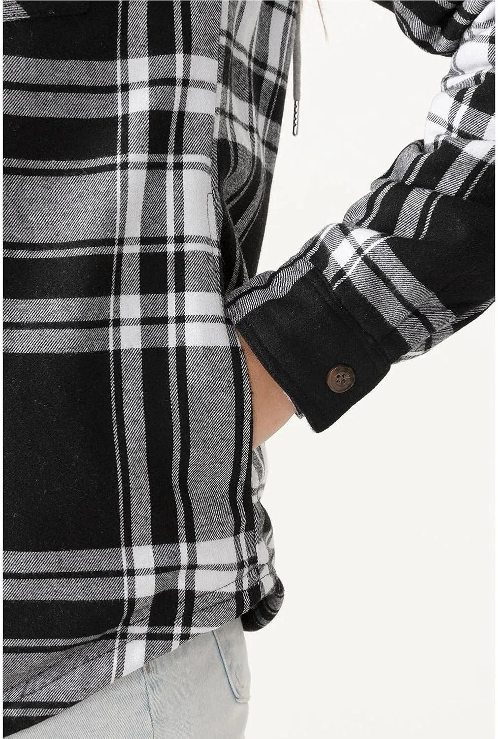 Womens Fleece Hooded Flannel Shirts Plaid Button Down Flannel Shirt Hoodie Jacket with Pockets