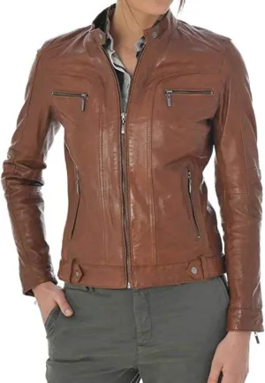 Women's Leather Jacket Pure Lambskin Biker Bomber Leather Jacket