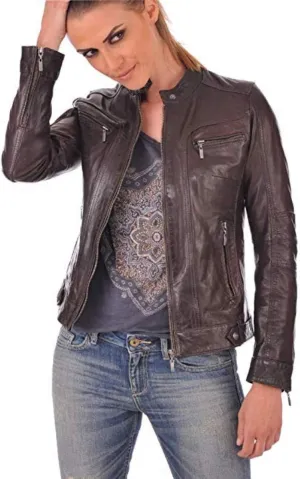 Women's Leather Jacket Pure Lambskin Biker Bomber Leather Jacket