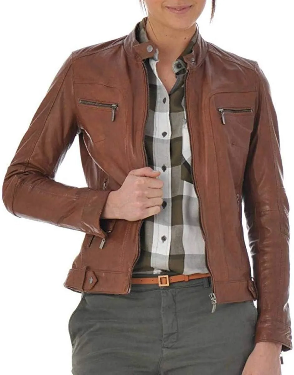 Women's Leather Jacket Pure Lambskin Biker Bomber Leather Jacket