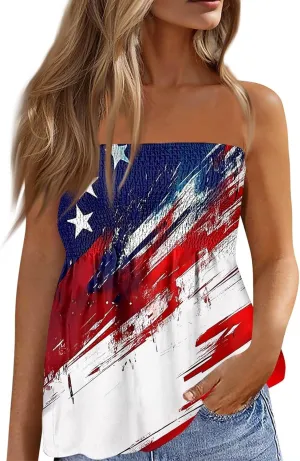 Women's Plus Size Tube Tops Summer Strapless Blouse Pleated Sleeveless Stretchy Sleeveless Flare Hem Tube