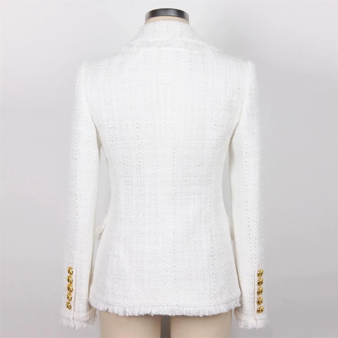 Women's Spring Autumn Classic Tweed Fabric Double Breasted Blazer Jacket