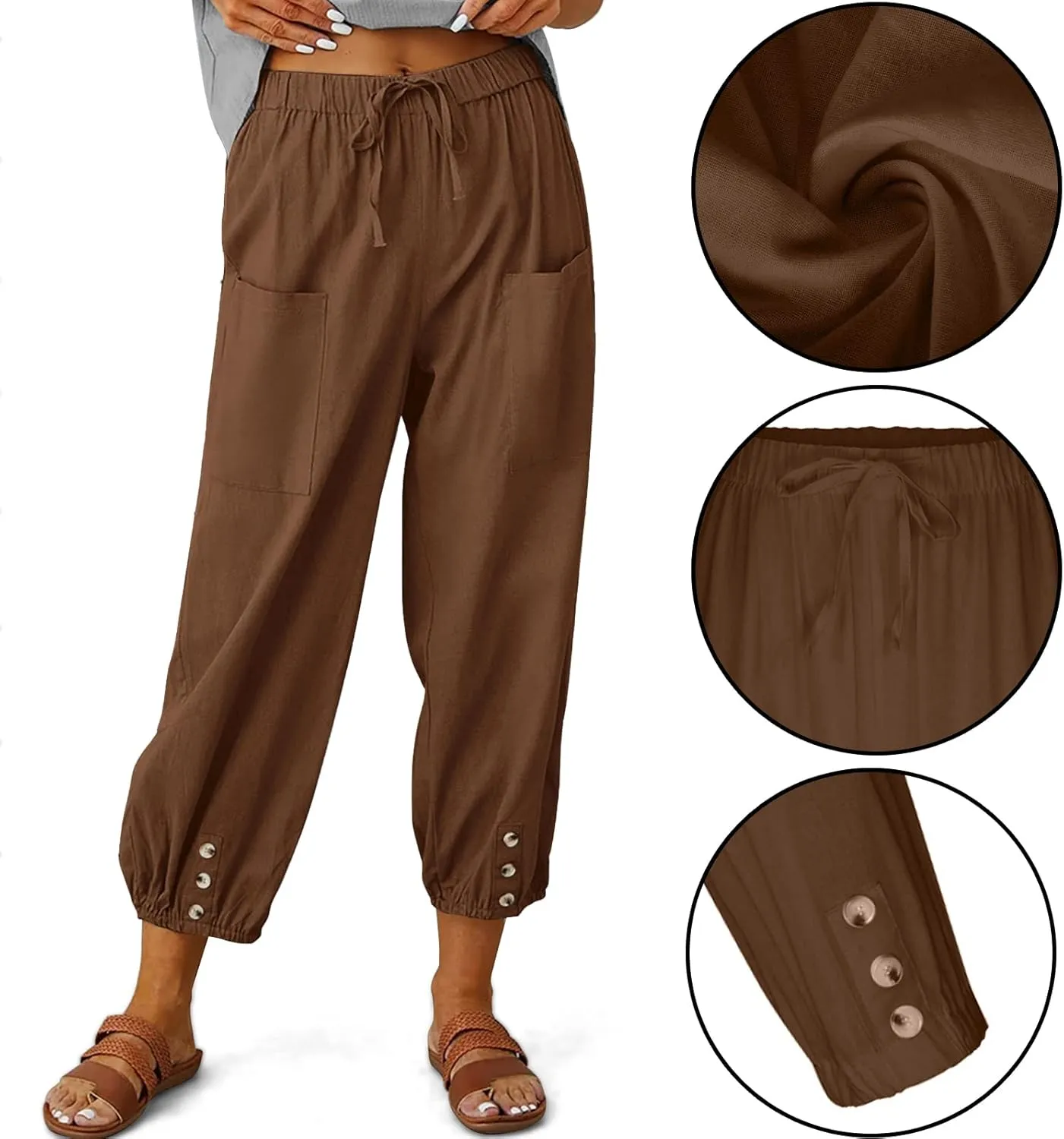 WROLEM Women's High Waist Capri Pants with Pockets Wide Leg Cropped Pants for Women - Black - Small
