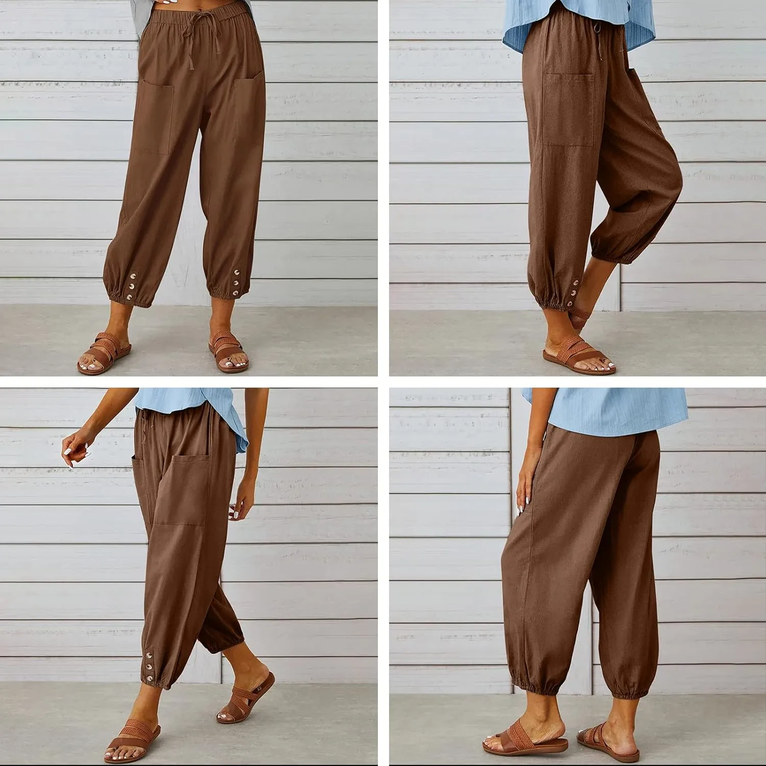WROLEM Women's High Waist Capri Pants with Pockets Wide Leg Cropped Pants for Women - Black - Small