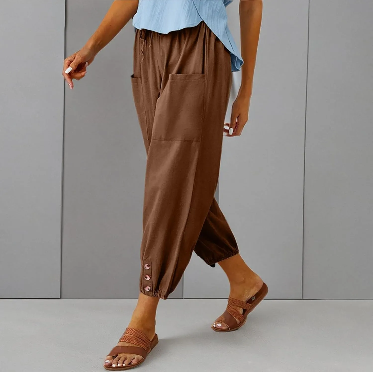 WROLEM Women's High Waist Capri Pants with Pockets Wide Leg Cropped Pants for Women - Black - Small