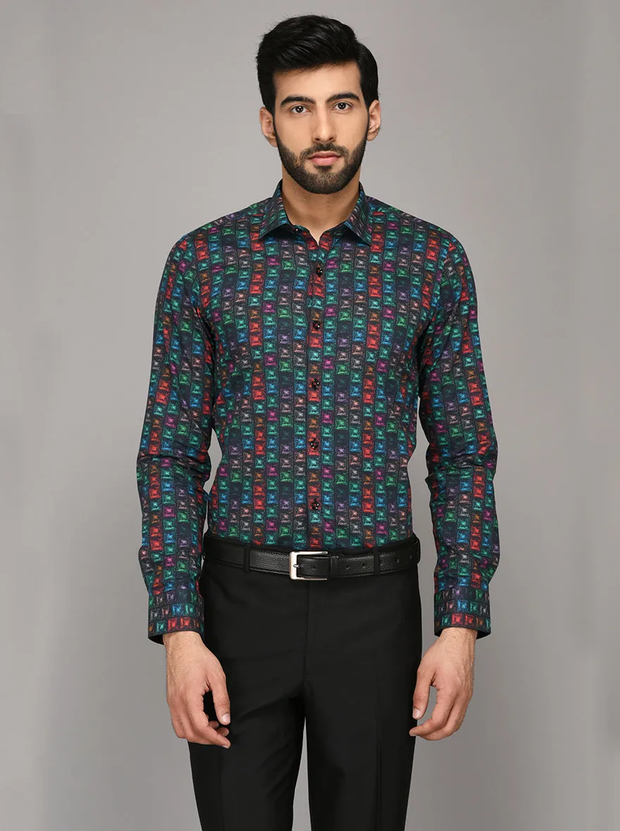 Wyre Multi Colored Printed Slim Fit Evening Wear Shirt