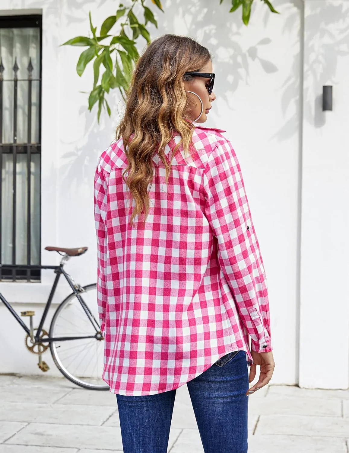 Zeagoo Womens Flannel Shirts Long/Roll Up Sleeve Collared Button Down Plaid Shirt Casual Work Tops